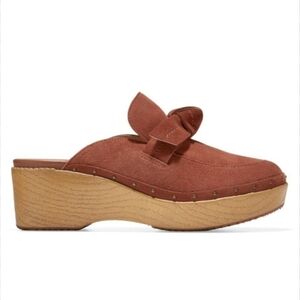 Cole Haan Brown Suede Mules with Bow Detail 7.5